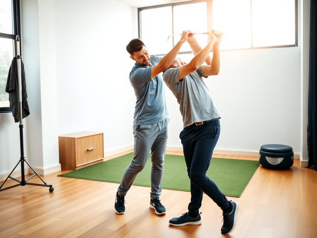 Physical therapist assessing a golfer's swing
